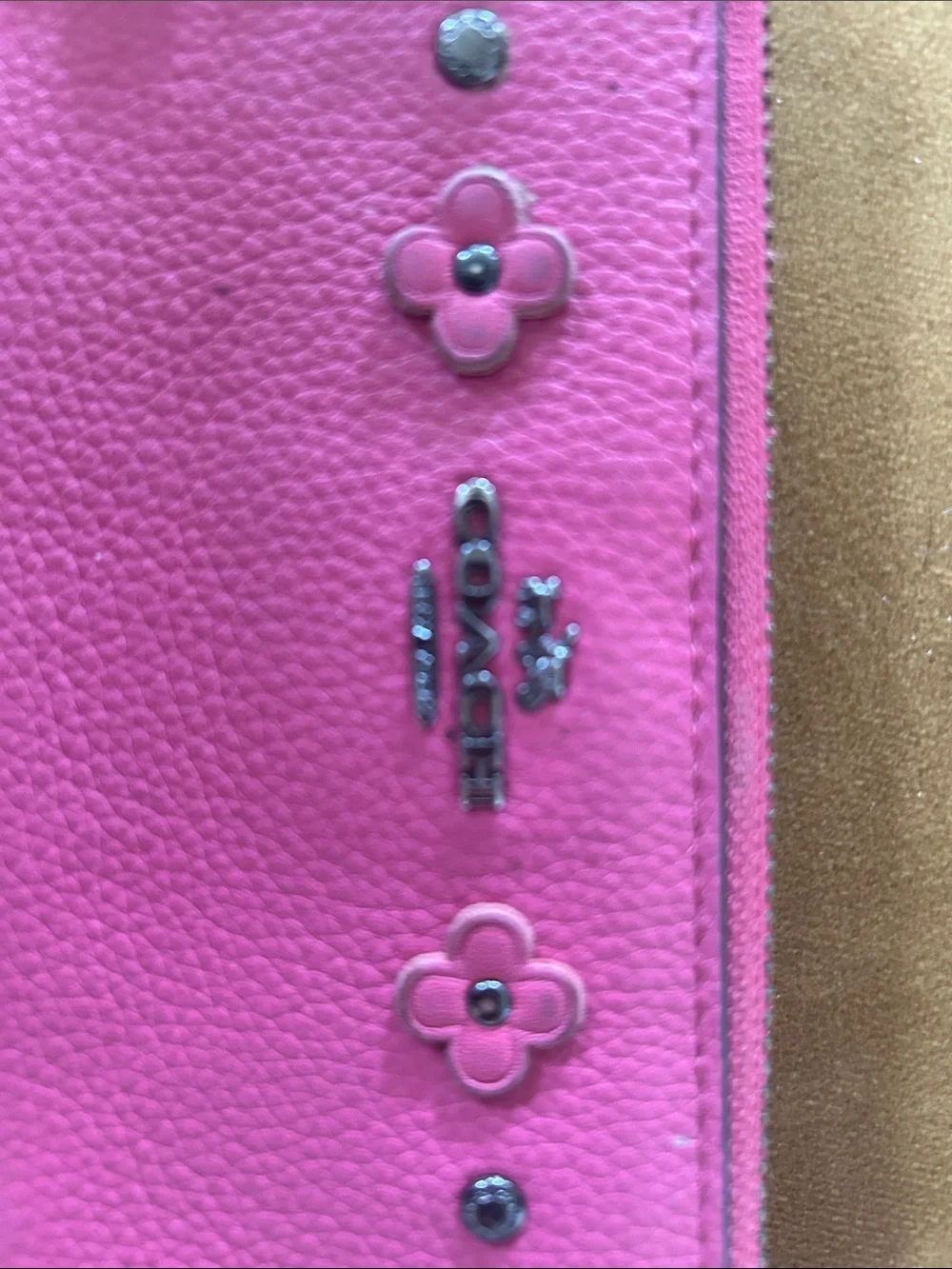 Coach Limited Edition Hot Pink Floral Stud Zip-Around Wallet
